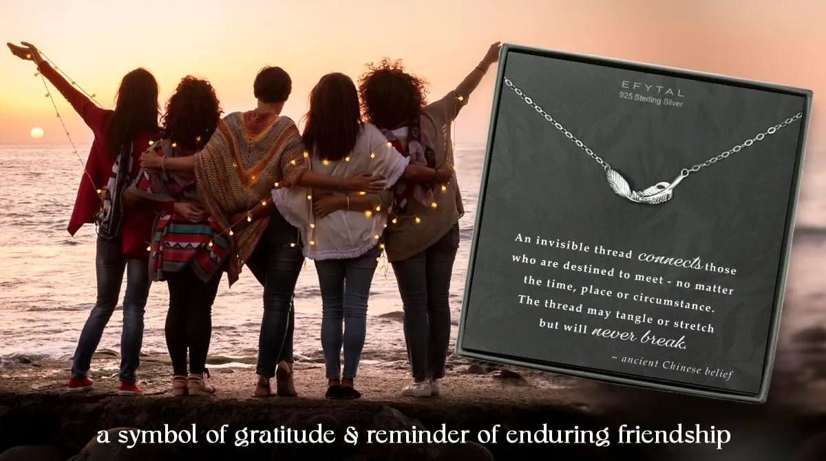 EFYTAL Friend Gifts for Women, Sterling Silver or Gold Plated Feather Friendship Necklace, Retirement Gifts for Women, Coworker Leaving Gifts, Long Distance Relationship