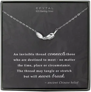 EFYTAL Friend Gifts for Women, Sterling Silver or Gold Plated Feather Friendship Necklace, Retirement Gifts for Women, Coworker Leaving Gifts, Long Distance Relationship