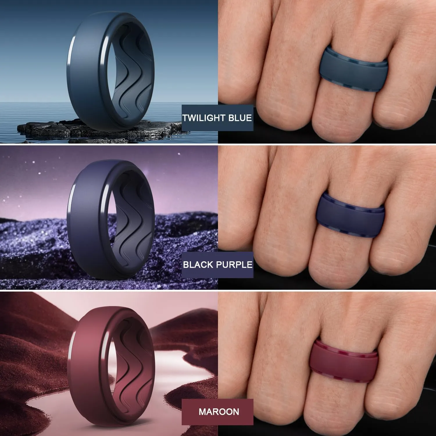 Egnaro Men's Silicone Rings 10mm Wide 2.5mm Thick, Rubber Wedding Bands with Inner Arc Ergonomic Breathable Design, 1/4/5/7 Variety Multipack