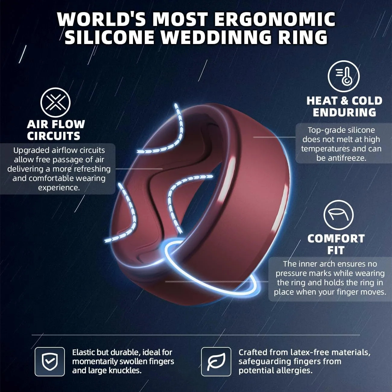 Egnaro Men's Silicone Rings 10mm Wide 2.5mm Thick, Rubber Wedding Bands with Inner Arc Ergonomic Breathable Design, 1/4/5/7 Variety Multipack
