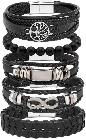Eigso 12Pcs Braided Leather Bracelets Set for Men Women Hemp Cords Wooden Beads Adjustable Wrap Bracelets