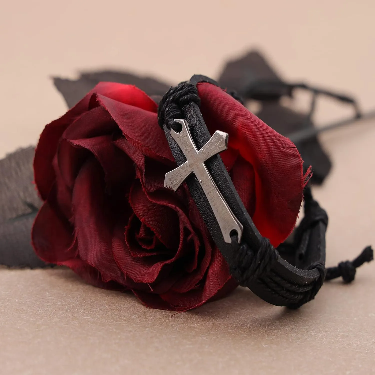 Eigso 6 Pcs Leather Bracelet Braided Wide Wristband Women Men Punk Rock Jewelry Skull