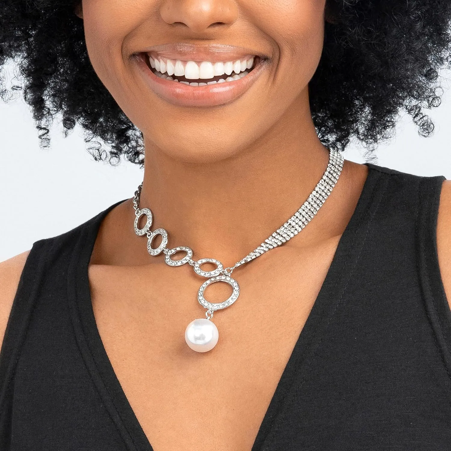 ELABEST Sparkly Rhinestone Necklace Pearl Necklace Crystal Choker Circle Necklace Trendy Tennis Chain Dainty Wedding Bridal Bridesmaid Jewelry for Women and Girls