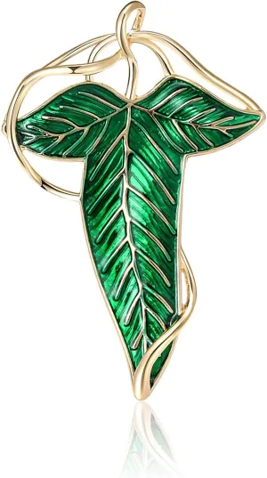 Elegant Elven Green Tree Leaf Enamel Pin Deluxe Brooch for Women and Men | White Gold-Plated Cosplay Jewelry | Cloak Clasp, Suit Pendant, Daily Wear Accessory Silver