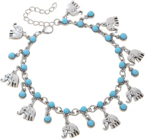 Elephant Anklets for Women Boho Charm Bead Anklets for Women Beach Adjustable Ankle Bracelets Turquoise Anklet Plus Size Anklet Cute Indian Jewelry for Women