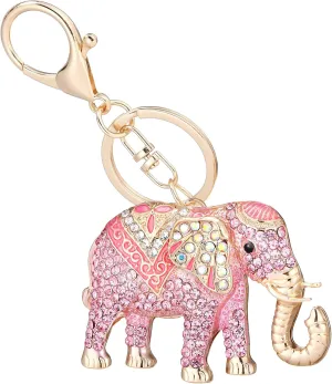 Elephant Keychain Diamond Rhinestone Fly Elephant Keyring Charm Gift for Women Men Purse