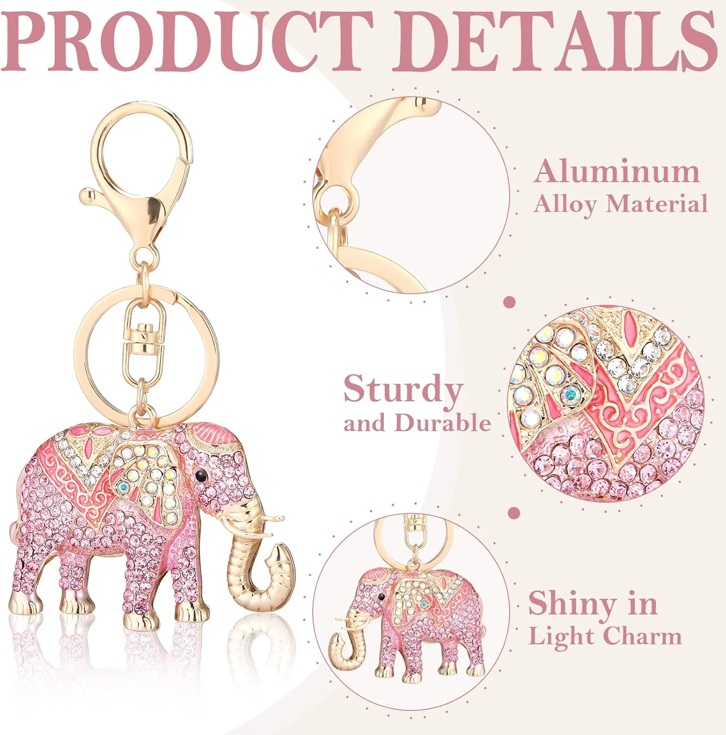 Elephant Keychain Diamond Rhinestone Fly Elephant Keyring Charm Gift for Women Men Purse