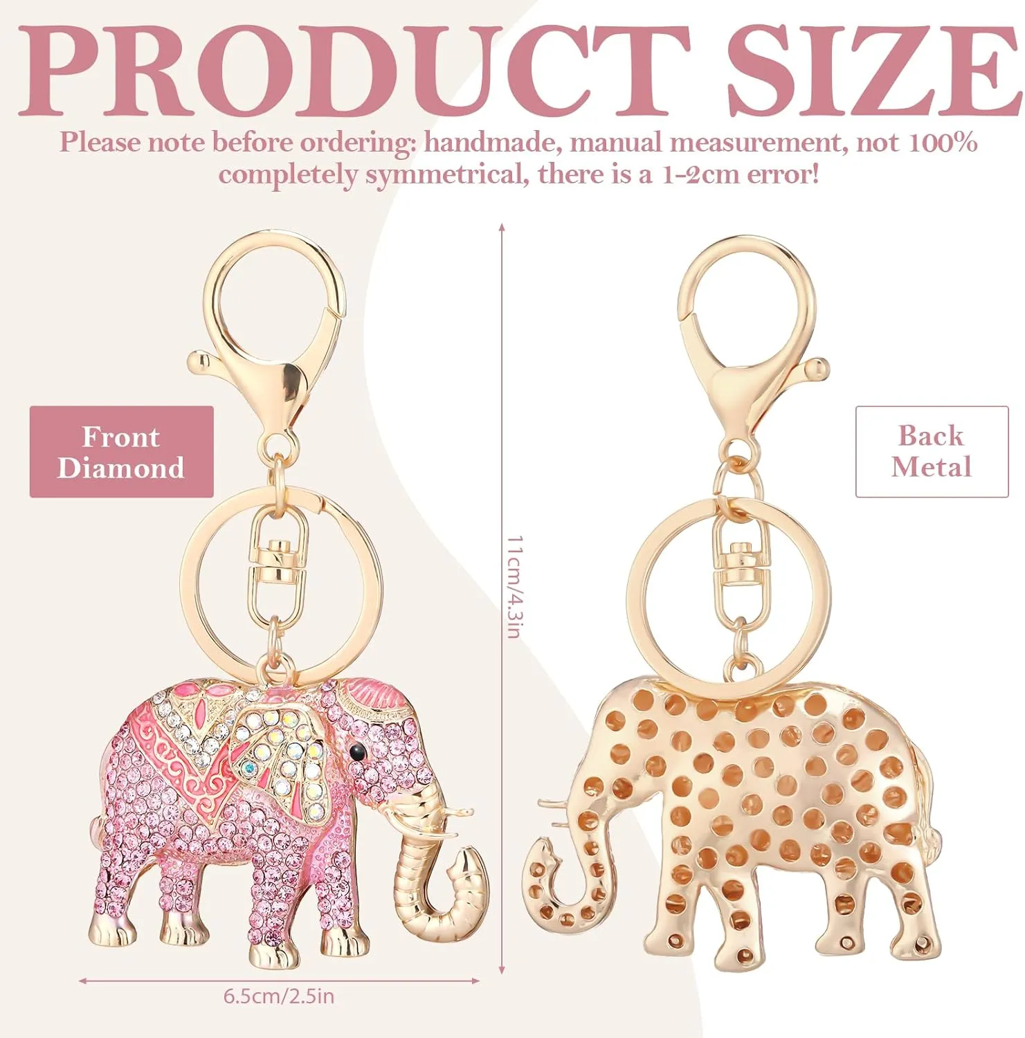 Elephant Keychain Diamond Rhinestone Fly Elephant Keyring Charm Gift for Women Men Purse