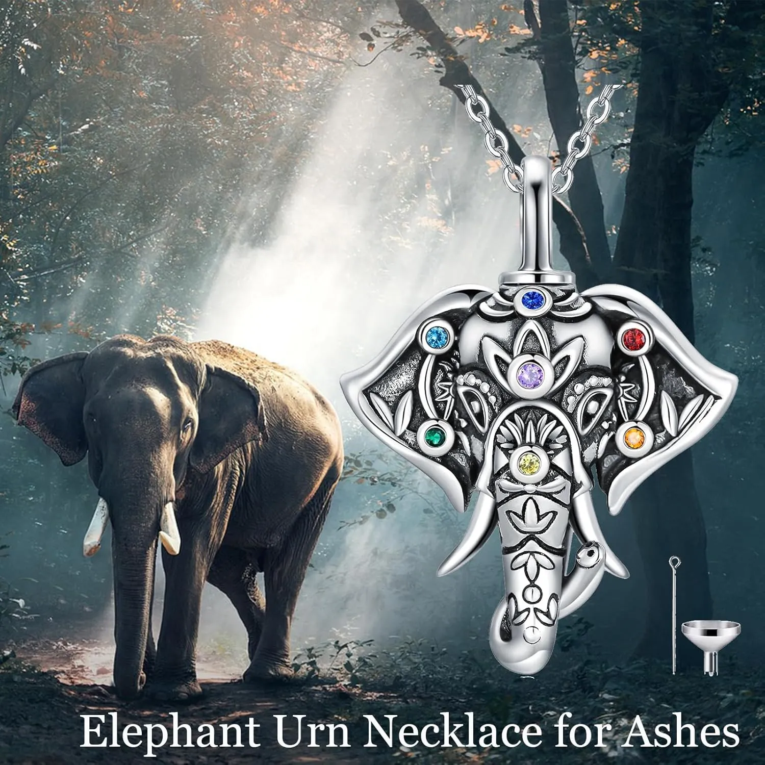 Elephant Necklace for Women 925 Sterling Silver Elephant Head Pendant with 7 Chakra Lucky Elephants Jewelry Christmas Mothers Day Birthday Gifts
