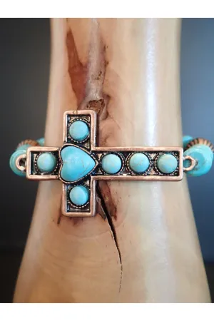 Emma Turquoise And Copper Stretch Cross Bracelet