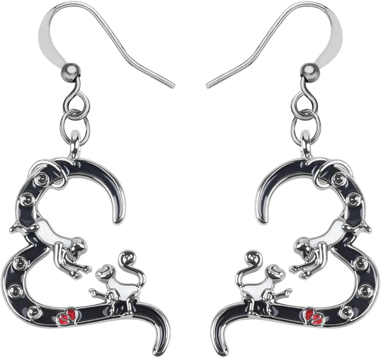 Enamel Alloy Cute Double Monkey Earrings Heart Drop Dangle Fashion Jewelry Birthday Mothers Day Gifts for Women