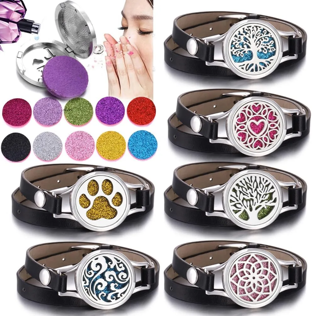 Essential Oil Diffuser Bracelet Black Leather Band Jewelry Unique Gift for Women, Girls at Birthday and Christmas Inexpensive Gifts for Friends Coworker XL080-21