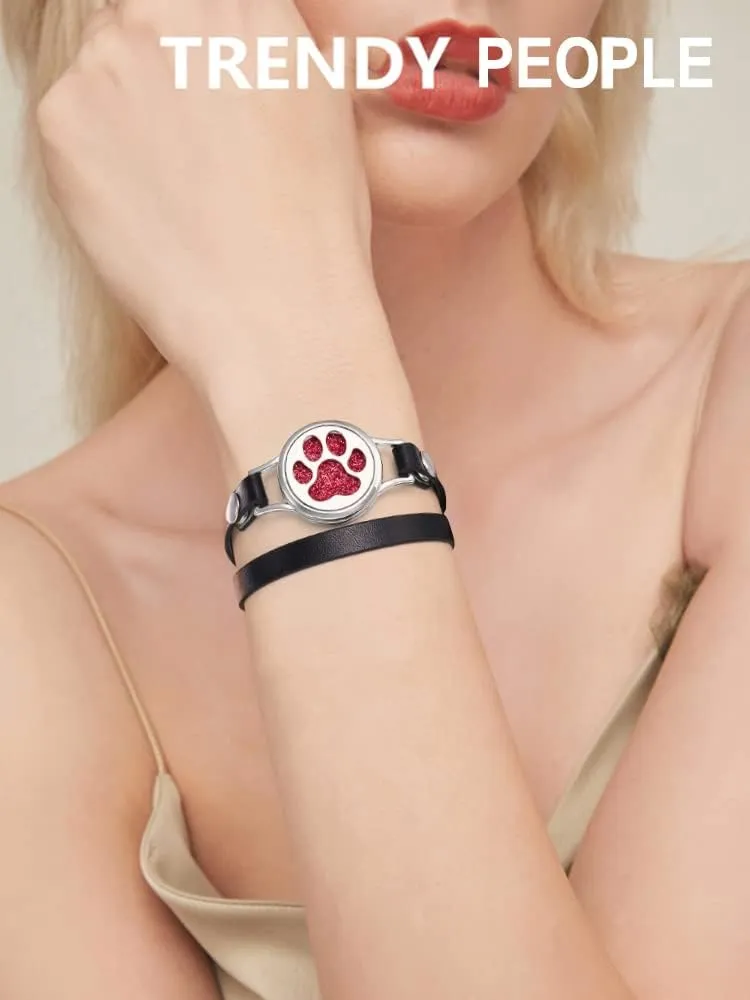 Essential Oil Diffuser Bracelet Black Leather Band Jewelry Unique Gift for Women, Girls at Birthday and Christmas Inexpensive Gifts for Friends Coworker XL080-21