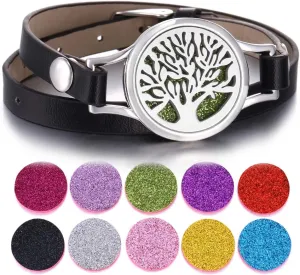 Essential Oil Diffuser Bracelet Black Leather Band Jewelry Unique Gift for Women, Girls at Birthday and Christmas Inexpensive Gifts for Friends Coworker XL080-21