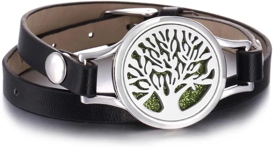 Essential Oil Diffuser Bracelet Black Leather Band Jewelry Unique Gift for Women, Girls at Birthday and Christmas Inexpensive Gifts for Friends Coworker XL080-21