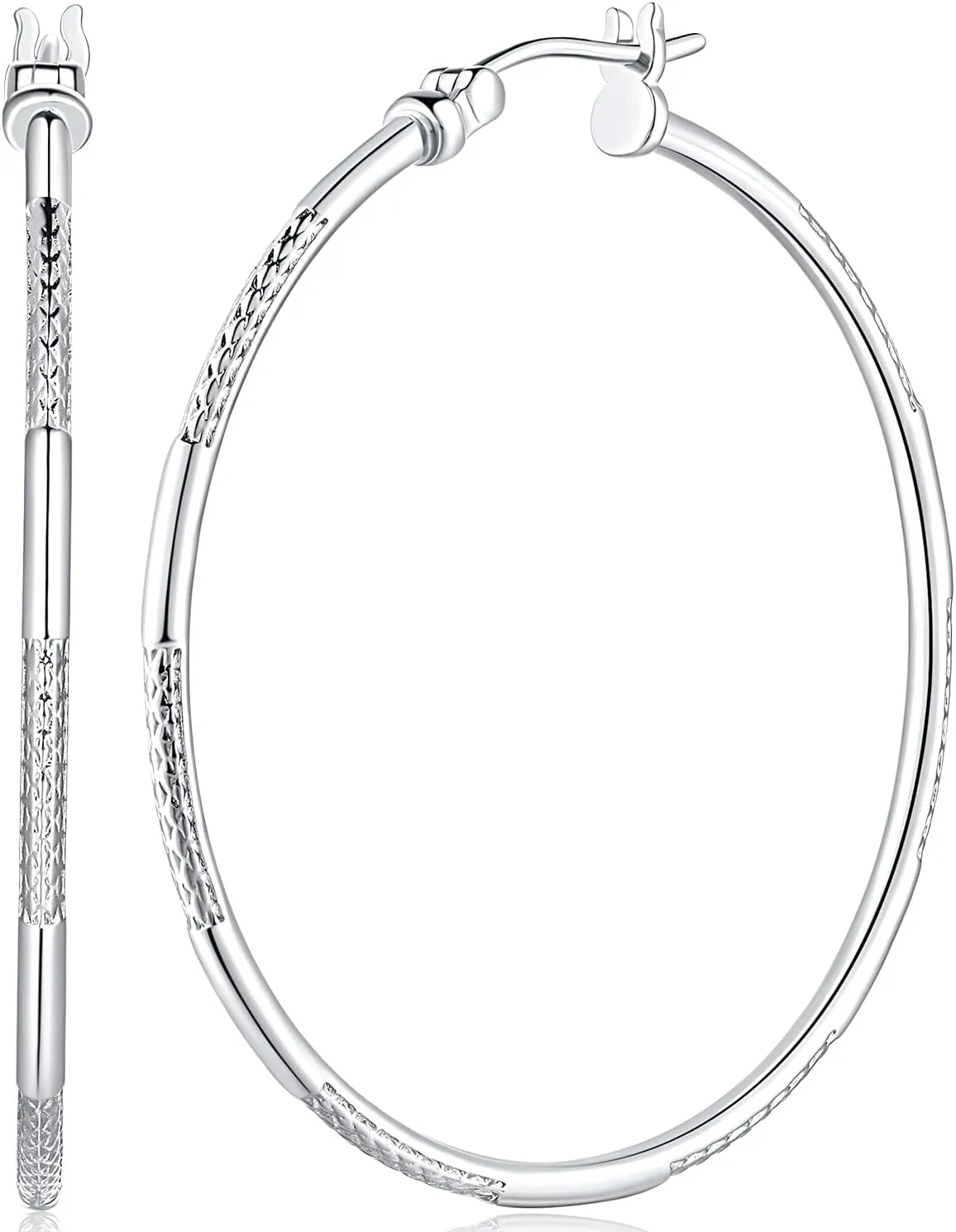 ESSIE ODILA Silver Hoop Earrings Sterling Silver Hoop Earrings for Women Silver Jewelry Hypoallergenic Large Silver Hoop Earrings Unique Design 43mm