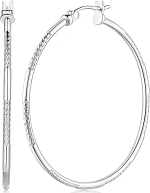 ESSIE ODILA Silver Hoop Earrings Sterling Silver Hoop Earrings for Women Silver Jewelry Hypoallergenic Large Silver Hoop Earrings Unique Design 43mm
