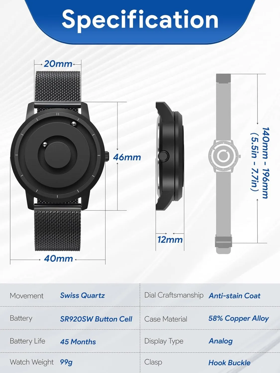 EUTOUR Magnetic Bead Analog Watch - Stainless Steel Strap and Unique Pointer Design, Unisex Magnetic Watches, Super Strong Magnetic Drive Men's Watch