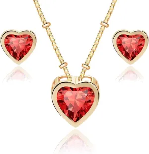 EVEVIC Austrian Crystal Heart Pendant Necklace Earrings for Women 14K Gold Plated Hypoallergenic Jewelry Set