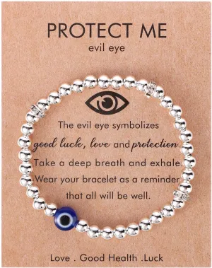 Evil Eye Bracelet for Women, Trendy Bead Bracelet with Evil Eye Charms Dainty Good Luck Protection Jewelry for Friends Mom Birthday Retirement