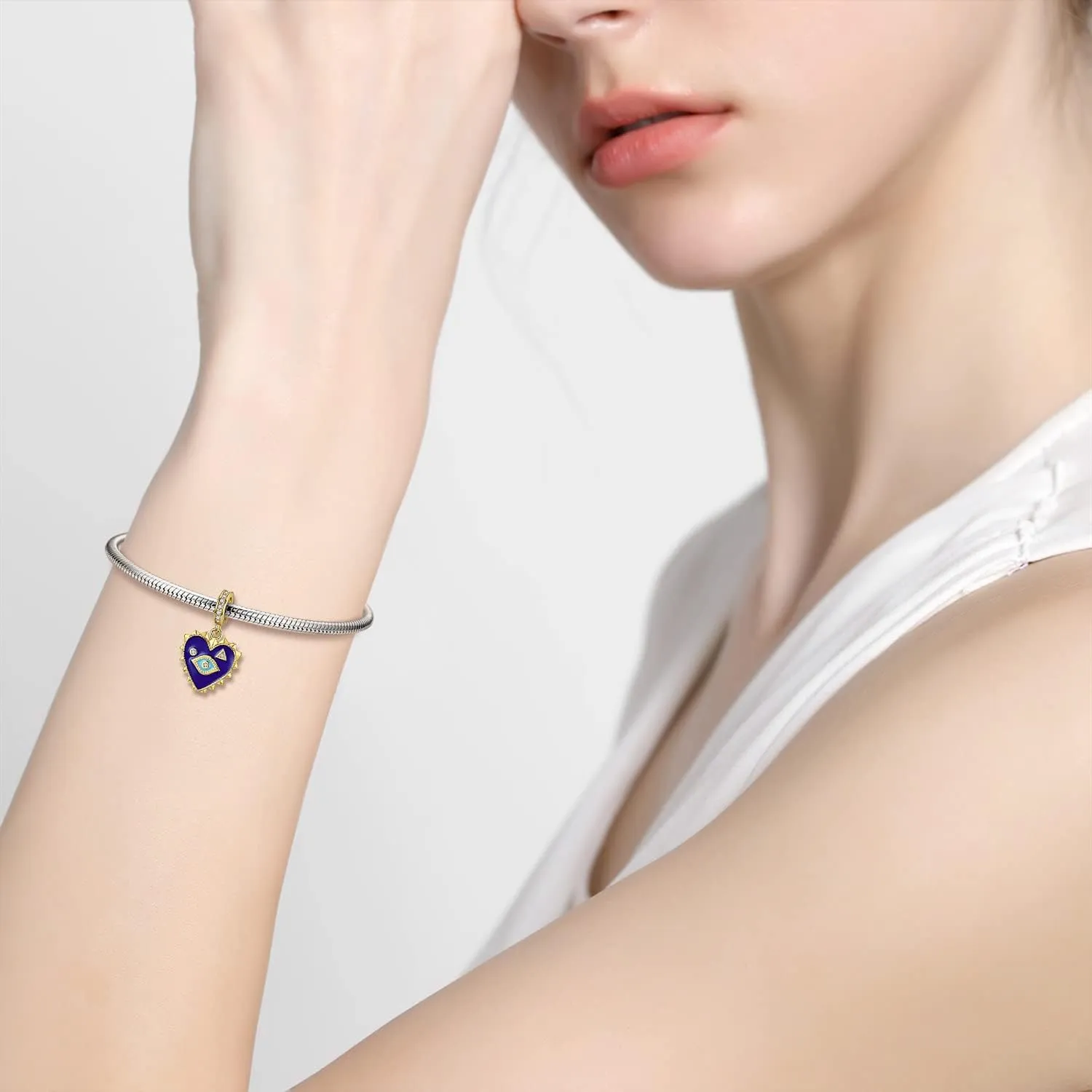 Evil Eye Charms 925 Sterling Silver Charms for Bracelet and Lucky Jewelry Hamsa Charm Fatima Charms Beads European Charm Evil Eye Compatible Bracelet Necklace for Women Mother Sister Gifts