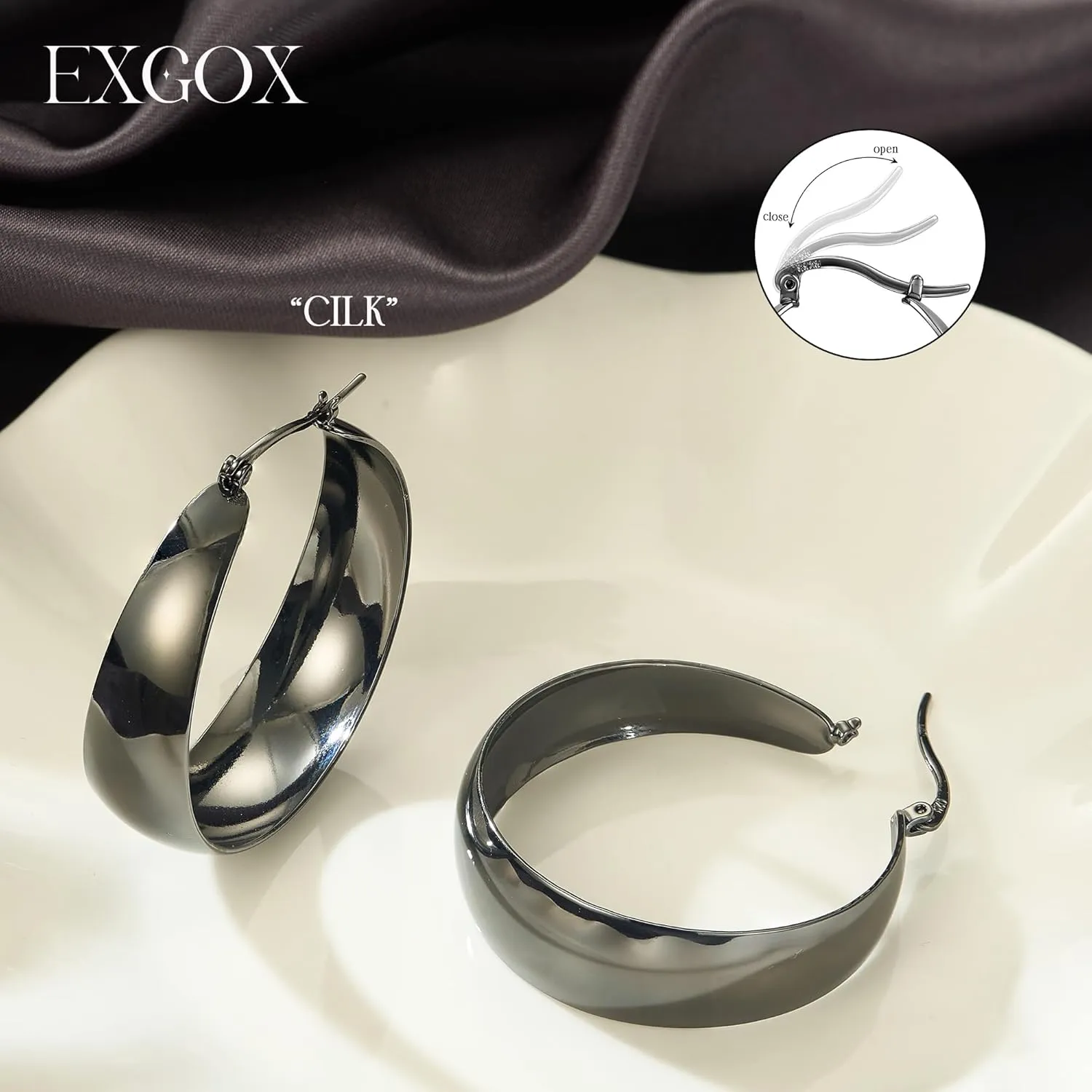EXGOX Gold Hoop Earrings for Women Sterling Silver Post Hoops Earrings for Women Wide Thick Silver Hoop Earrings Hypoallergenic Lightweight 14k Real Gold Plated Hoop Large Earrings (25/30/40/50MM)