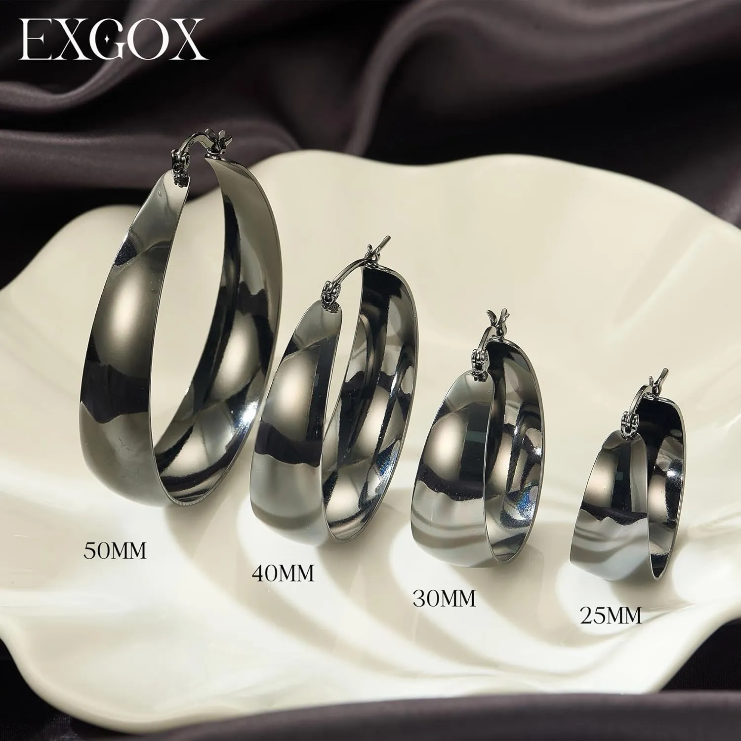 EXGOX Gold Hoop Earrings for Women Sterling Silver Post Hoops Earrings for Women Wide Thick Silver Hoop Earrings Hypoallergenic Lightweight 14k Real Gold Plated Hoop Large Earrings (25/30/40/50MM)