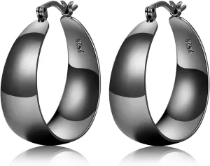 EXGOX Gold Hoop Earrings for Women Sterling Silver Post Hoops Earrings for Women Wide Thick Silver Hoop Earrings Hypoallergenic Lightweight 14k Real Gold Plated Hoop Large Earrings (25/30/40/50MM)