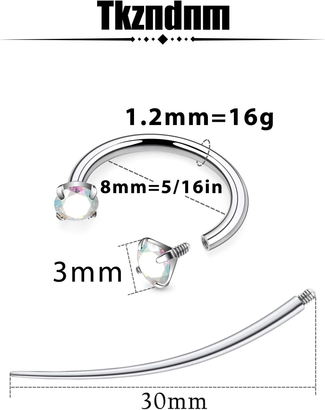 F136 Titanium 16g 8/10mm 10 Colors CZ Horseshoe Septum Lip Rings Cartilage Piercings Jewelry Forward Helix Tragus Daith Earrings for Women Men