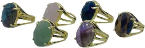 Faceted Oval Round Shape Natural Stone Adjustable Ring for Women Gemstones Healing Crystal Jewelry Wedding Engagement Anniversary Birthday Gift