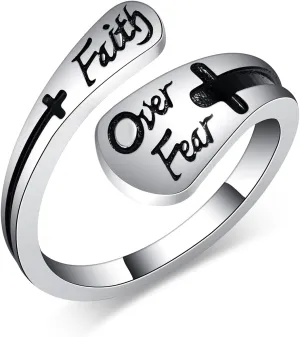 Faith Over Fear Ring 925 Sterling Silver Faith Rings for Women Christian Jewelry Gifts for Women