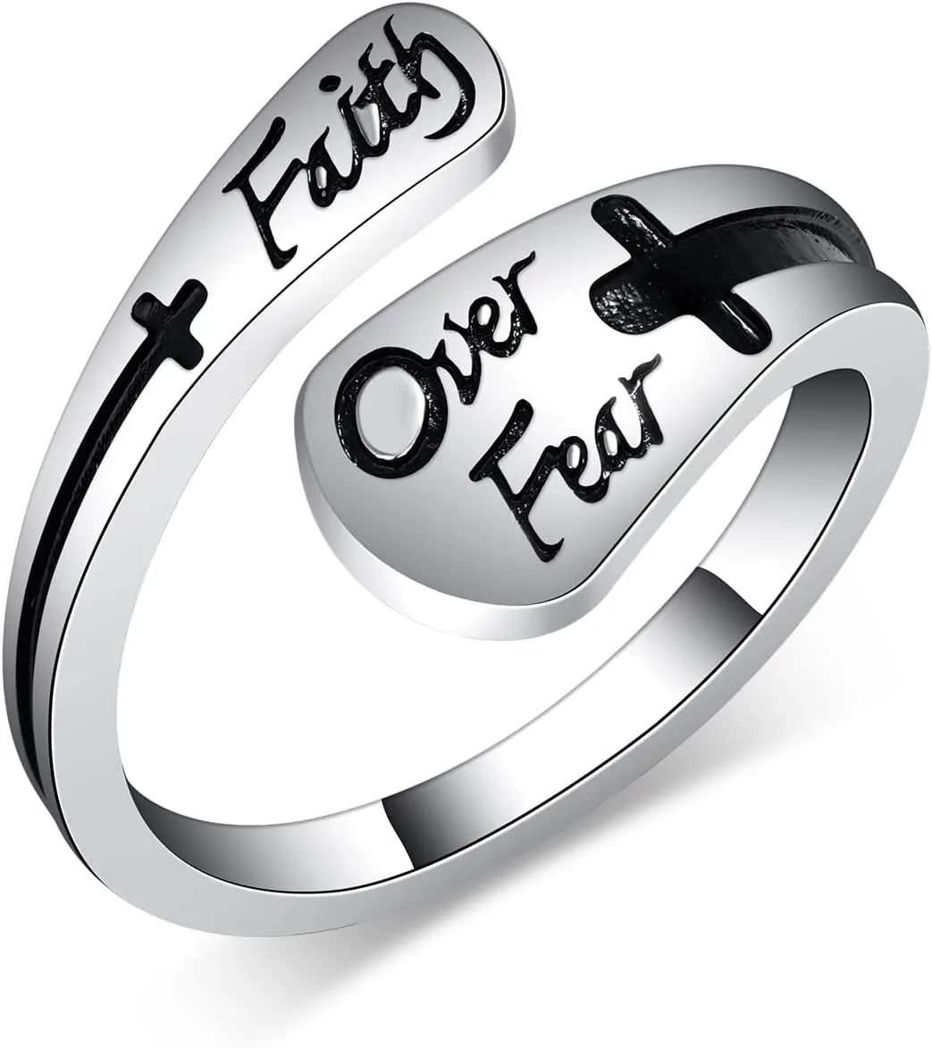 Faith Over Fear Ring 925 Sterling Silver Faith Rings for Women Christian Jewelry Gifts for Women
