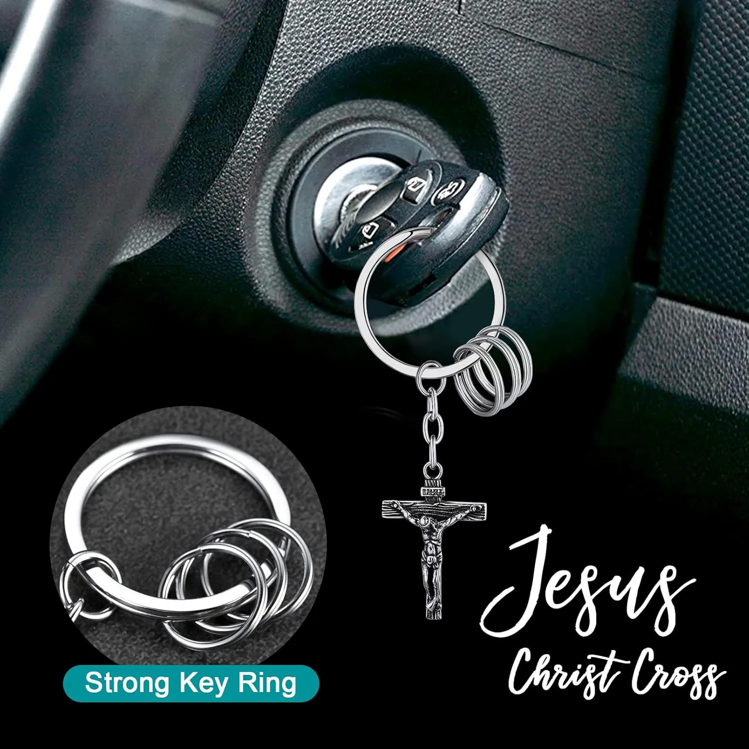 FaithHeart Norse Viking Thor Hammer Keychain for Men, Stainless Steel Mjolnir Key Rings Amulet Jewelry