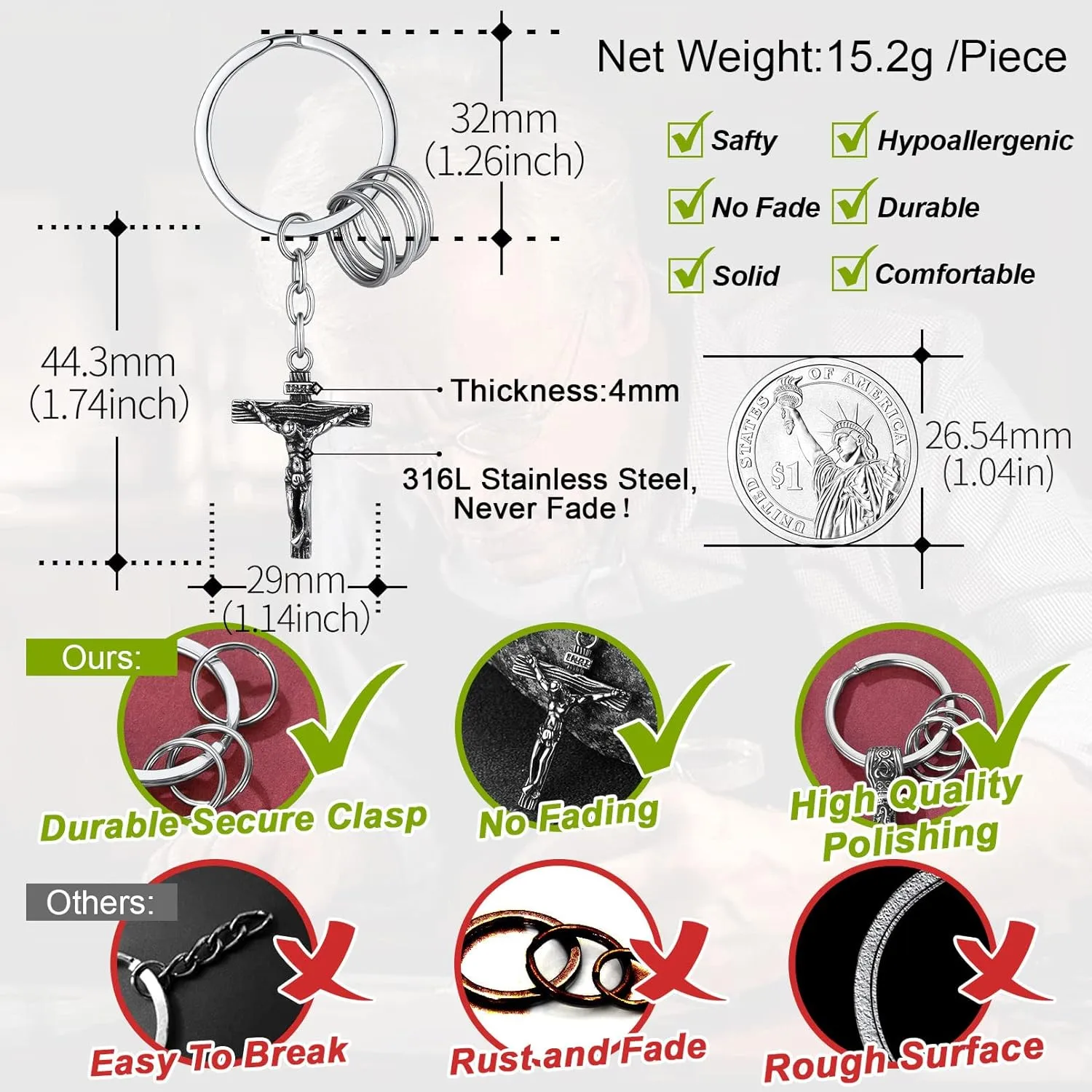 FaithHeart Norse Viking Thor Hammer Keychain for Men, Stainless Steel Mjolnir Key Rings Amulet Jewelry