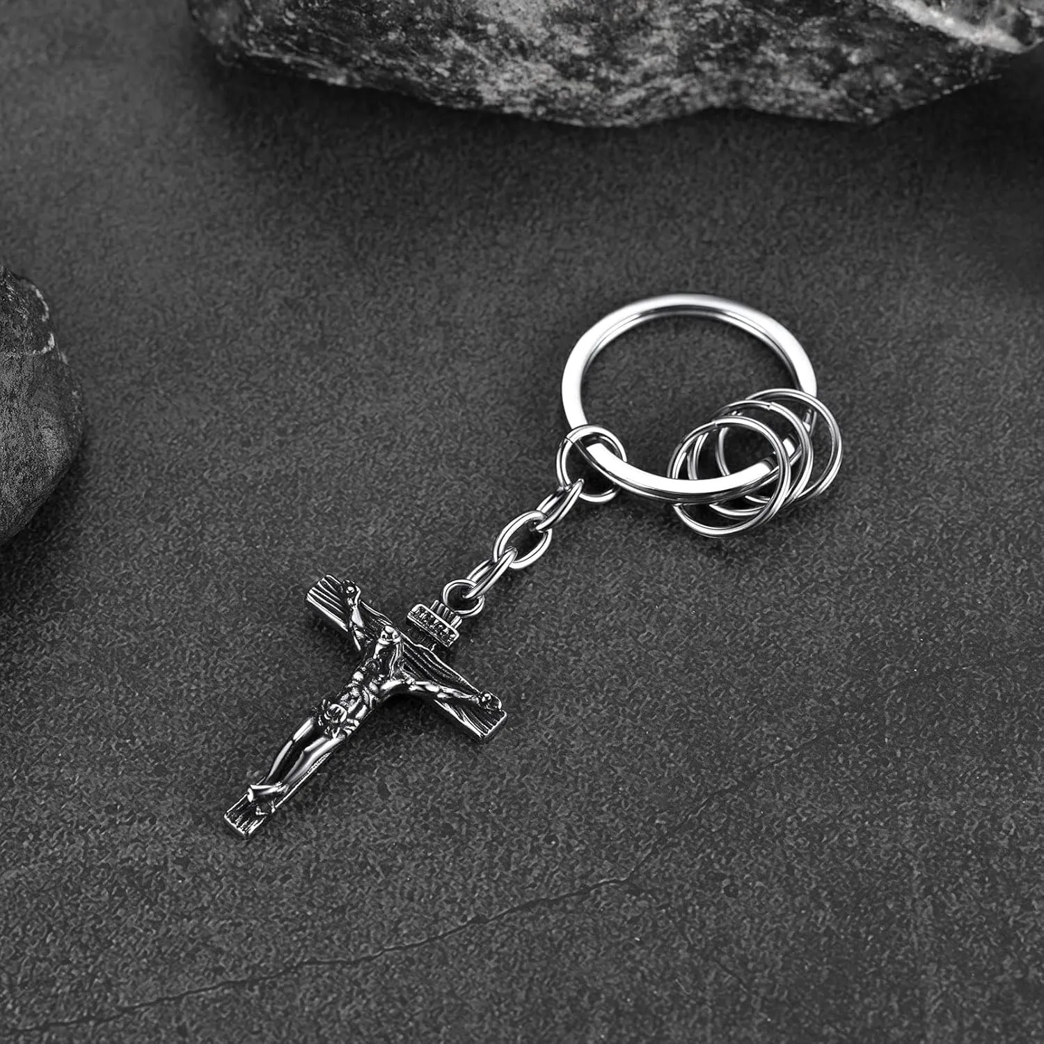 FaithHeart Norse Viking Thor Hammer Keychain for Men, Stainless Steel Mjolnir Key Rings Amulet Jewelry