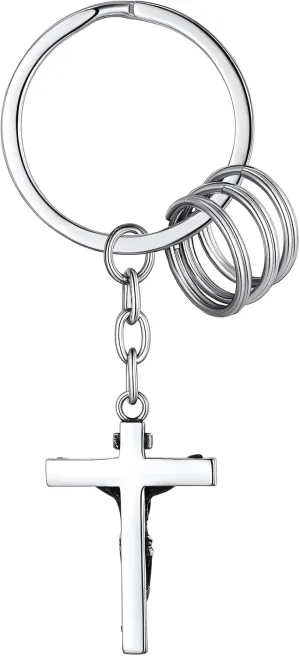 FaithHeart Norse Viking Thor Hammer Keychain for Men, Stainless Steel Mjolnir Key Rings Amulet Jewelry