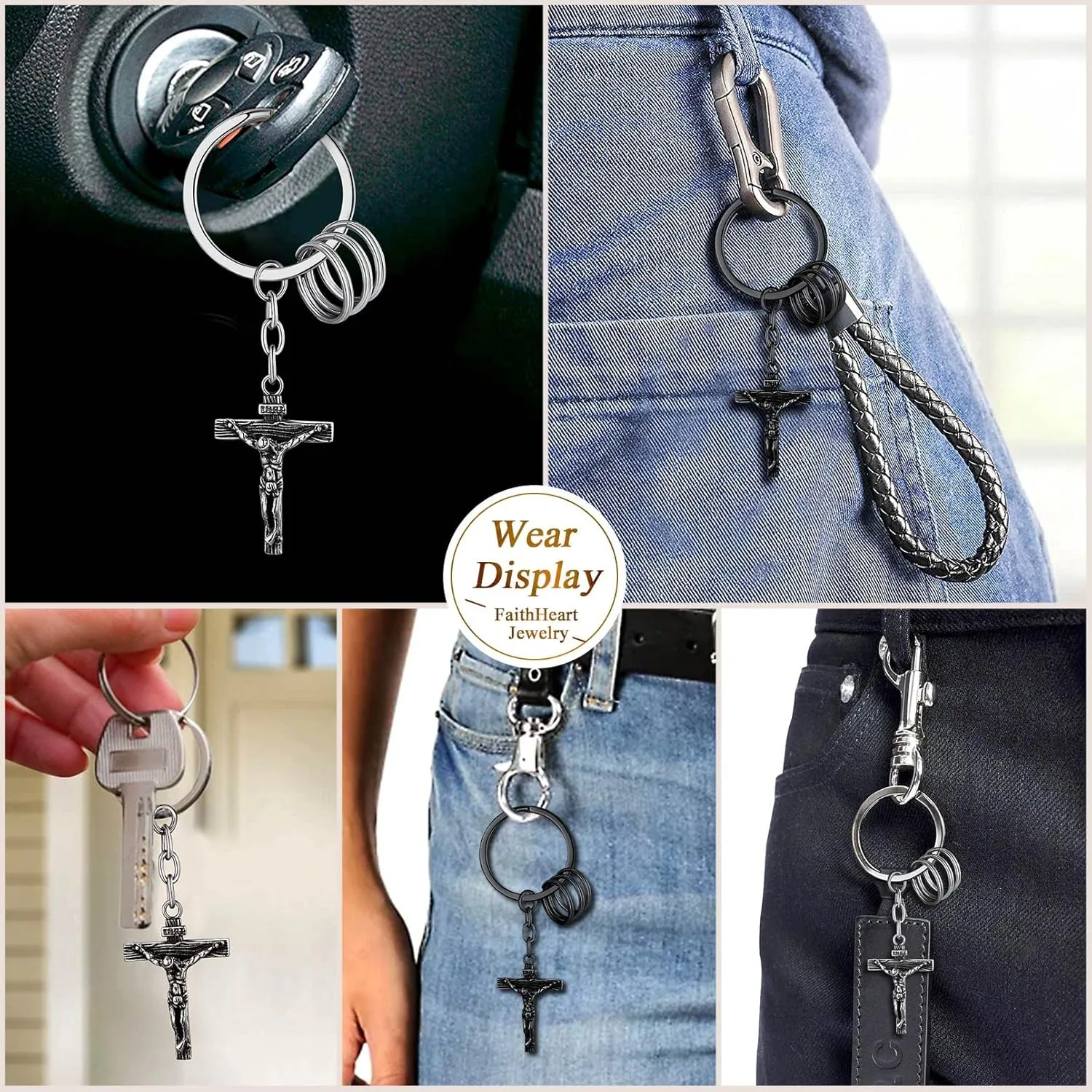 FaithHeart Norse Viking Thor Hammer Keychain for Men, Stainless Steel Mjolnir Key Rings Amulet Jewelry