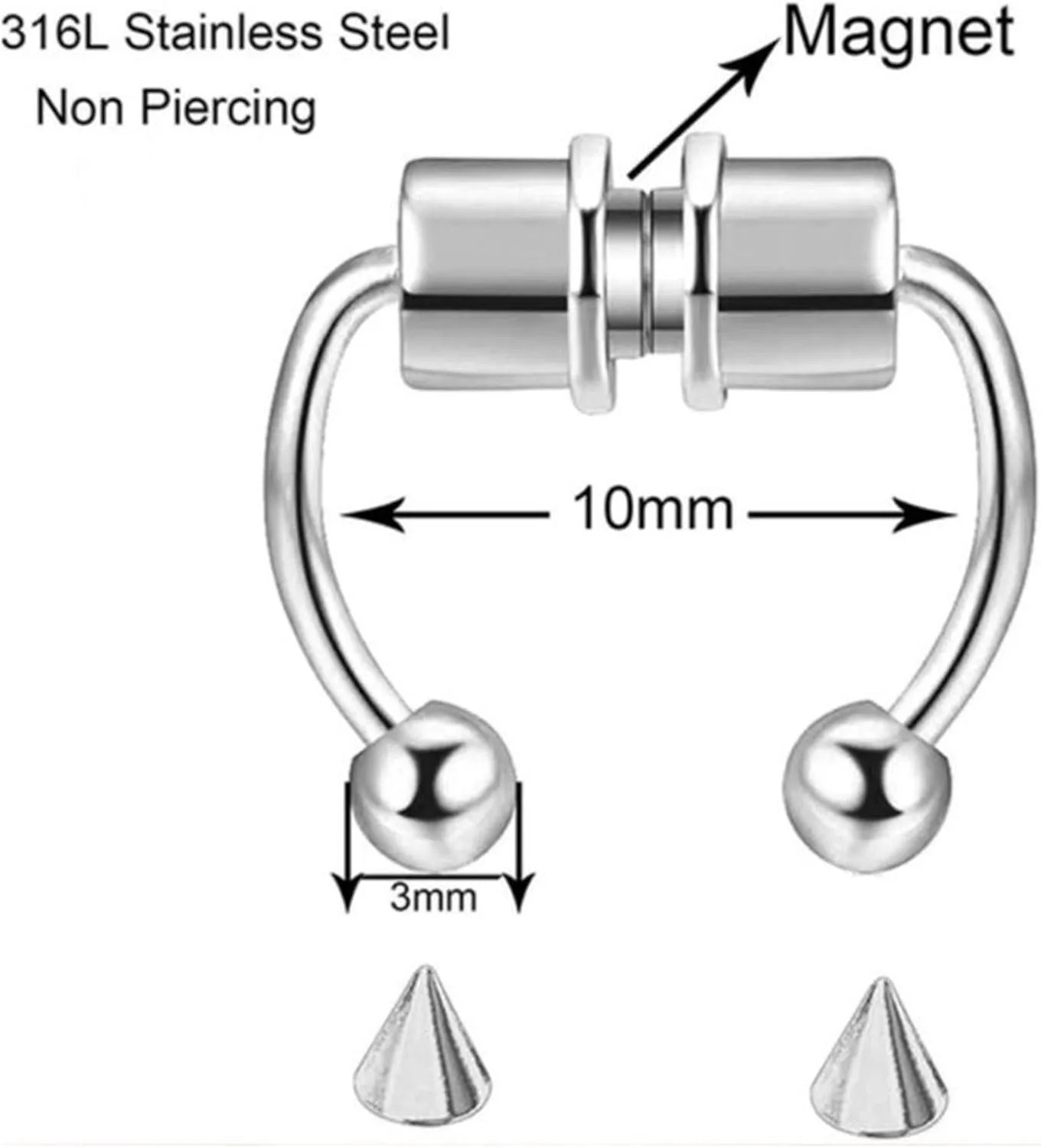 Fake Nose Ring Hoop Septum Nose Ring Horseshoe Stainless Steel Faux Fake Nose Septum Rings Non-Pierced Clip On Nose Hoop Rings