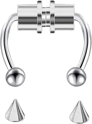 Fake Nose Ring Hoop Septum Nose Ring Horseshoe Stainless Steel Faux Fake Nose Septum Rings Non-Pierced Clip On Nose Hoop Rings