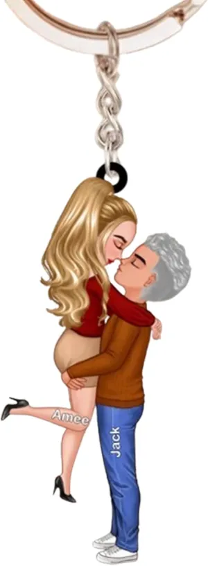 Fall Season Doll Couple Kissing and Hugging Personalized Keychain  Custom Romantic for Couples, Unique Keepsake for Autumn Anniversary, Valentines Day, or Special Occasion