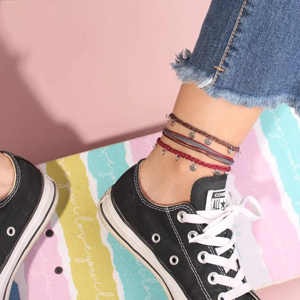 FANCY SHINY String Ankle Bracelets Waterproof Rope Anklets Braided Beach Boho Coin Anklets Cute Friendship Foot Jewelry for Women