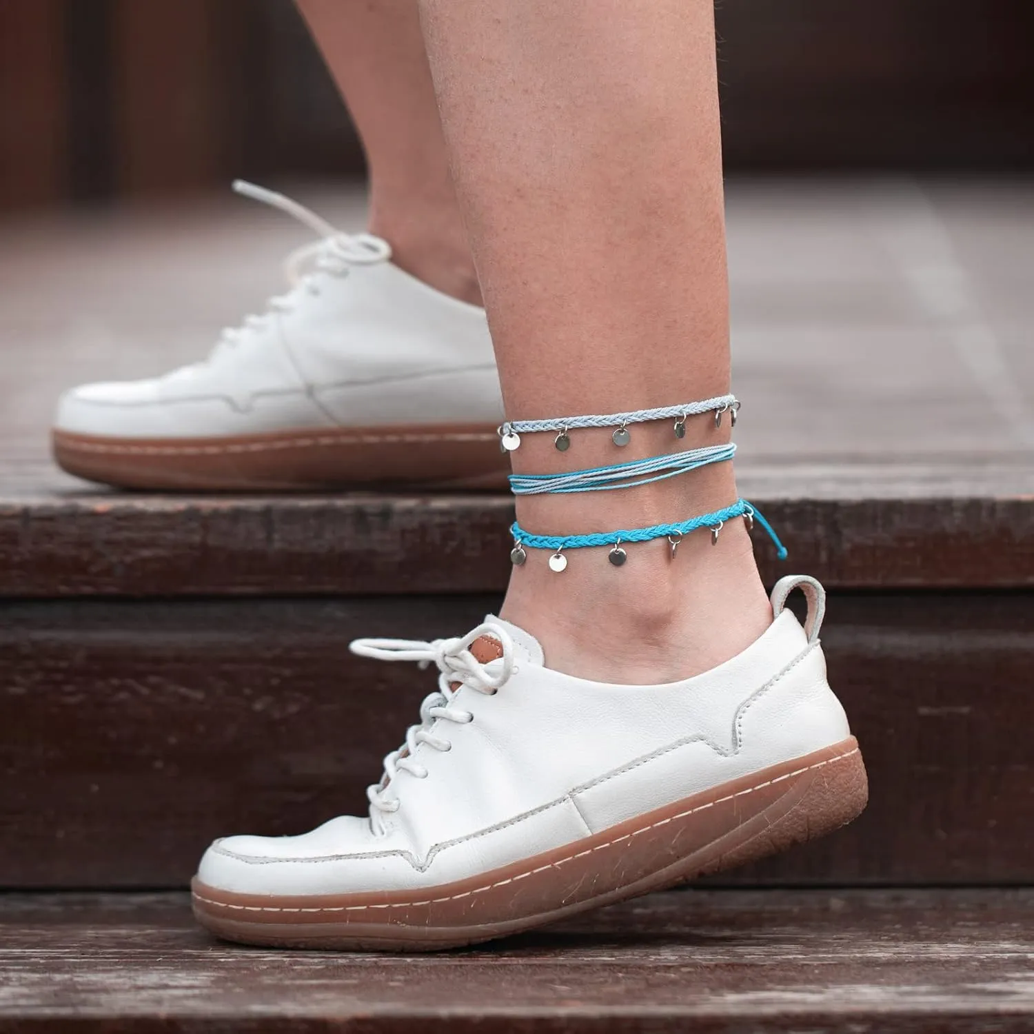 FANCY SHINY String Ankle Bracelets Waterproof Rope Anklets Braided Beach Boho Coin Anklets Cute Friendship Foot Jewelry for Women