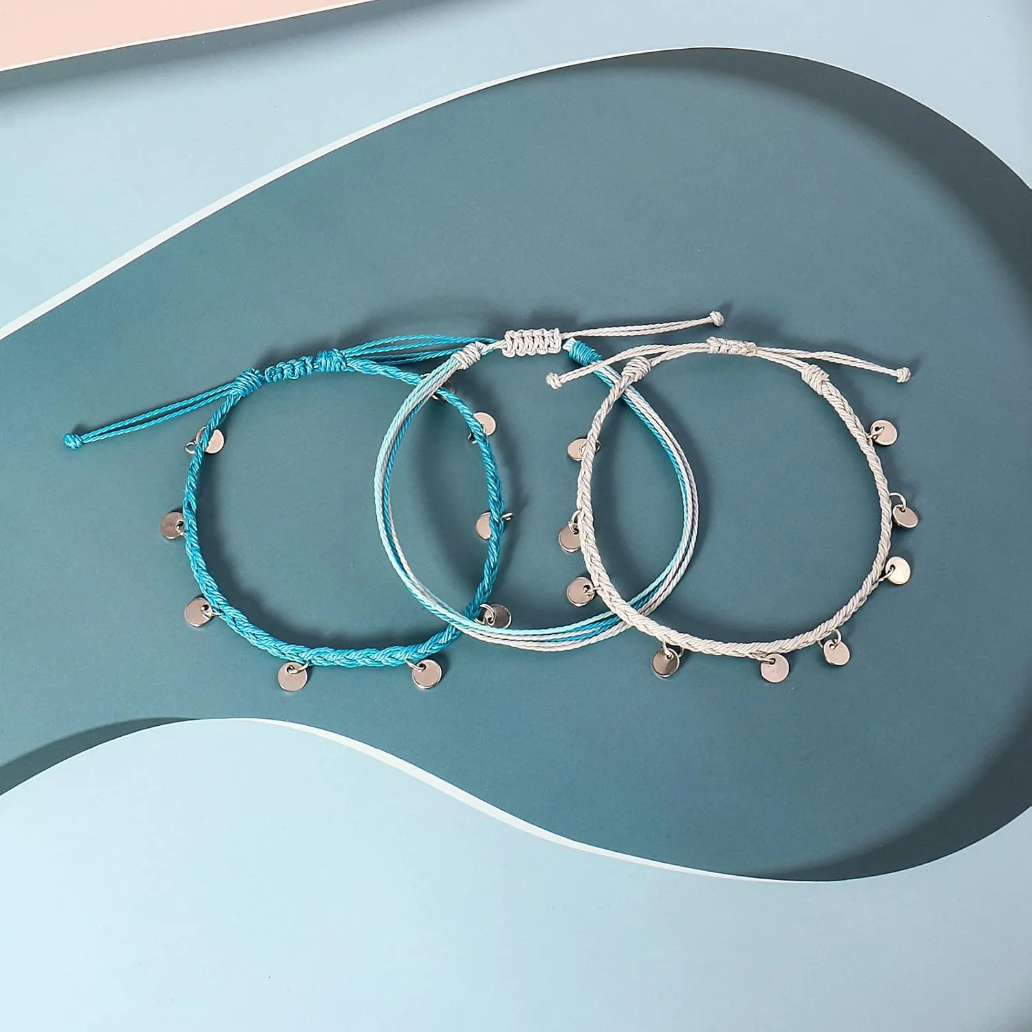 FANCY SHINY String Ankle Bracelets Waterproof Rope Anklets Braided Beach Boho Coin Anklets Cute Friendship Foot Jewelry for Women