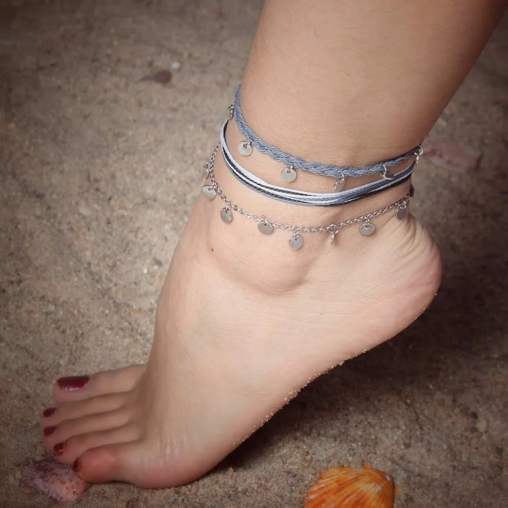 FANCY SHINY String Ankle Bracelets Waterproof Rope Anklets Braided Beach Boho Coin Anklets Cute Friendship Foot Jewelry for Women