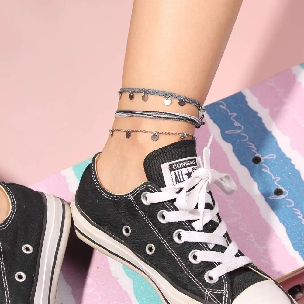 FANCY SHINY String Ankle Bracelets Waterproof Rope Anklets Braided Beach Boho Coin Anklets Cute Friendship Foot Jewelry for Women