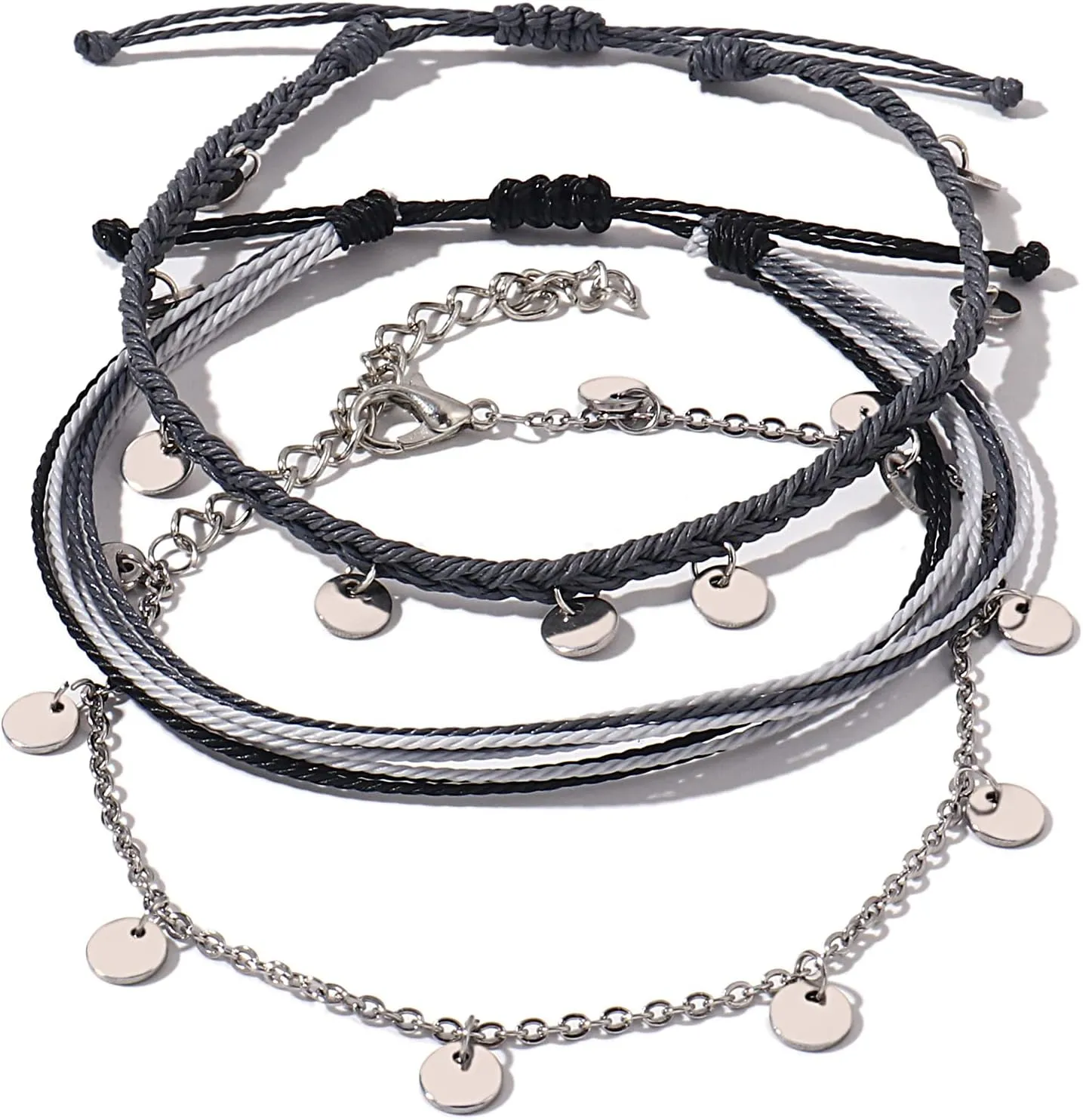 FANCY SHINY String Ankle Bracelets Waterproof Rope Anklets Braided Beach Boho Coin Anklets Cute Friendship Foot Jewelry for Women