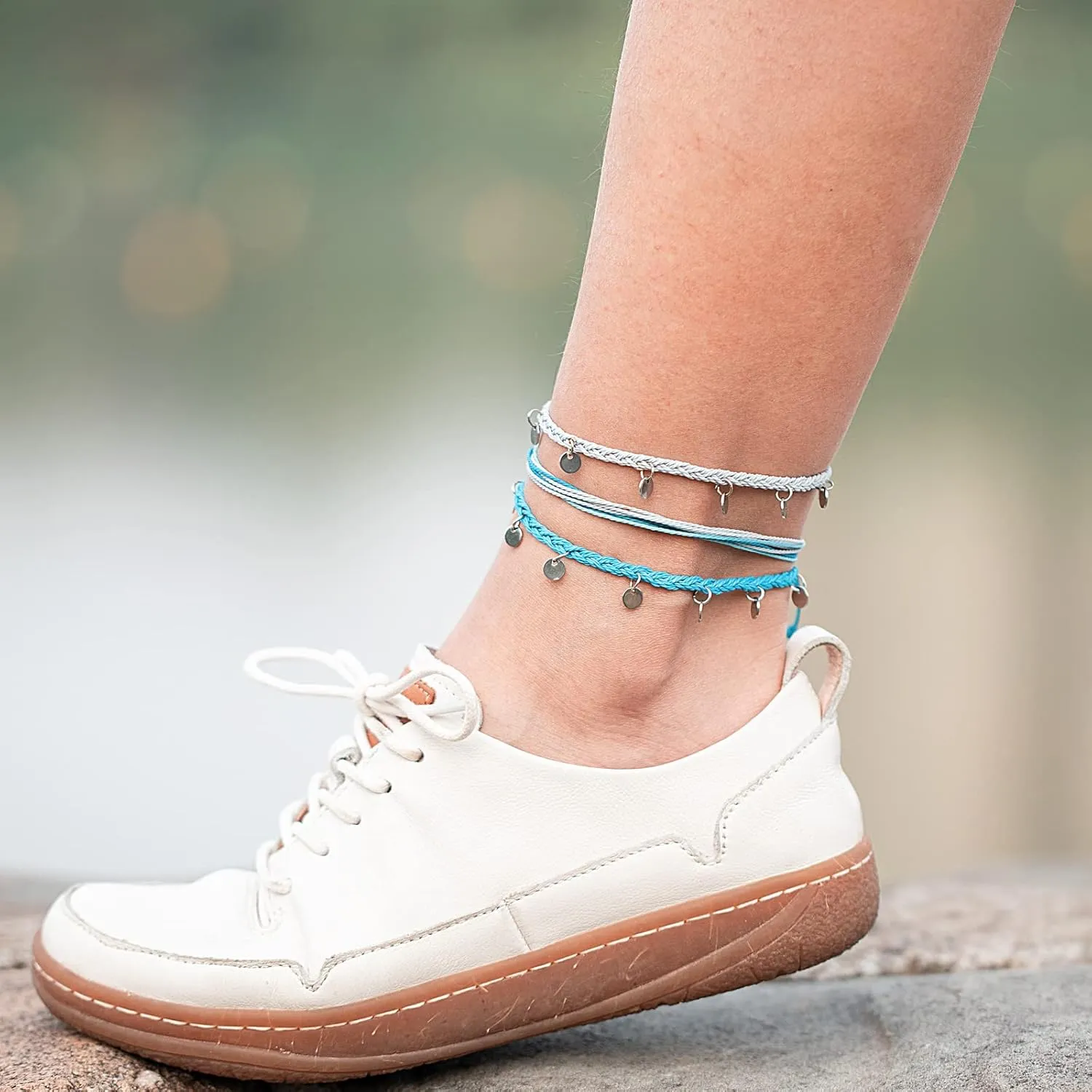 FANCY SHINY String Ankle Bracelets Waterproof Rope Anklets Braided Beach Boho Coin Anklets Cute Friendship Foot Jewelry for Women