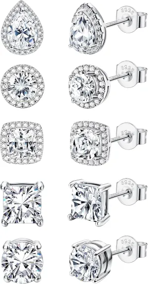 FASACCO 925 Sterling Silver Stud Earrings Large CZ Stud Earrings Fake Diamond Stud Earrings Silver Studs Set Cubic Zirconia Stud Earrings