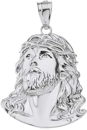 Fashion 925 Sterling Silver Face of Christ, Jesus Necklace Pendant, 1.46"