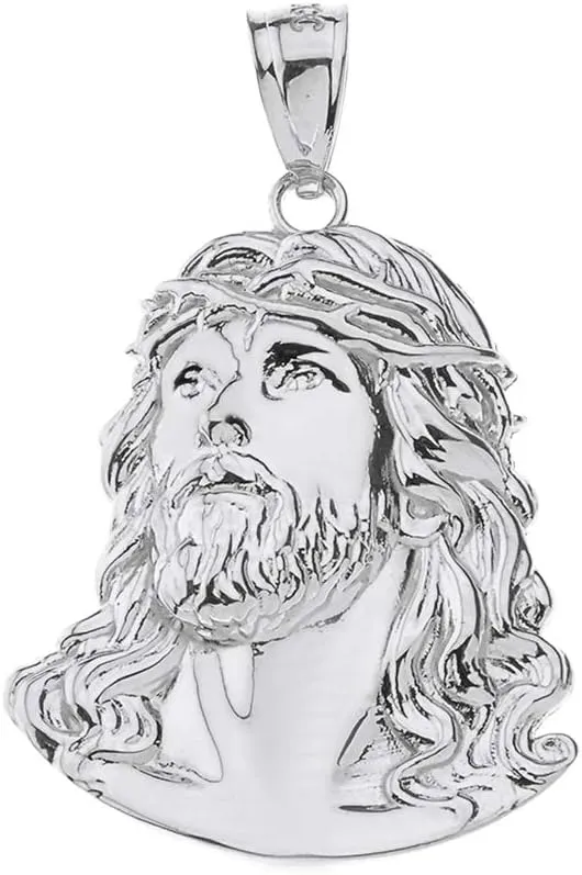 Fashion 925 Sterling Silver Face of Christ, Jesus Necklace Pendant, 1.46"